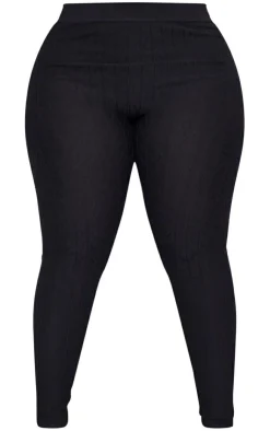 Discount PrettyLittleThing Plus Textured Knit High Waist Leggings Black