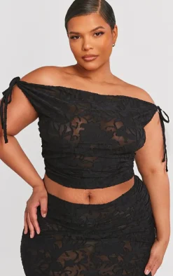 Plus Textured Off Shoulder Crop Top-PrettyLittleThing Outlet