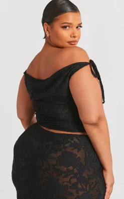 Plus Textured Off Shoulder Crop Top-PrettyLittleThing Outlet