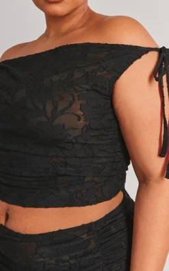 Plus Textured Off Shoulder Crop Top-PrettyLittleThing Outlet