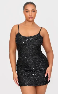 Plus Textured Sequin Embellished Mini Dress-PrettyLittleThing Hot