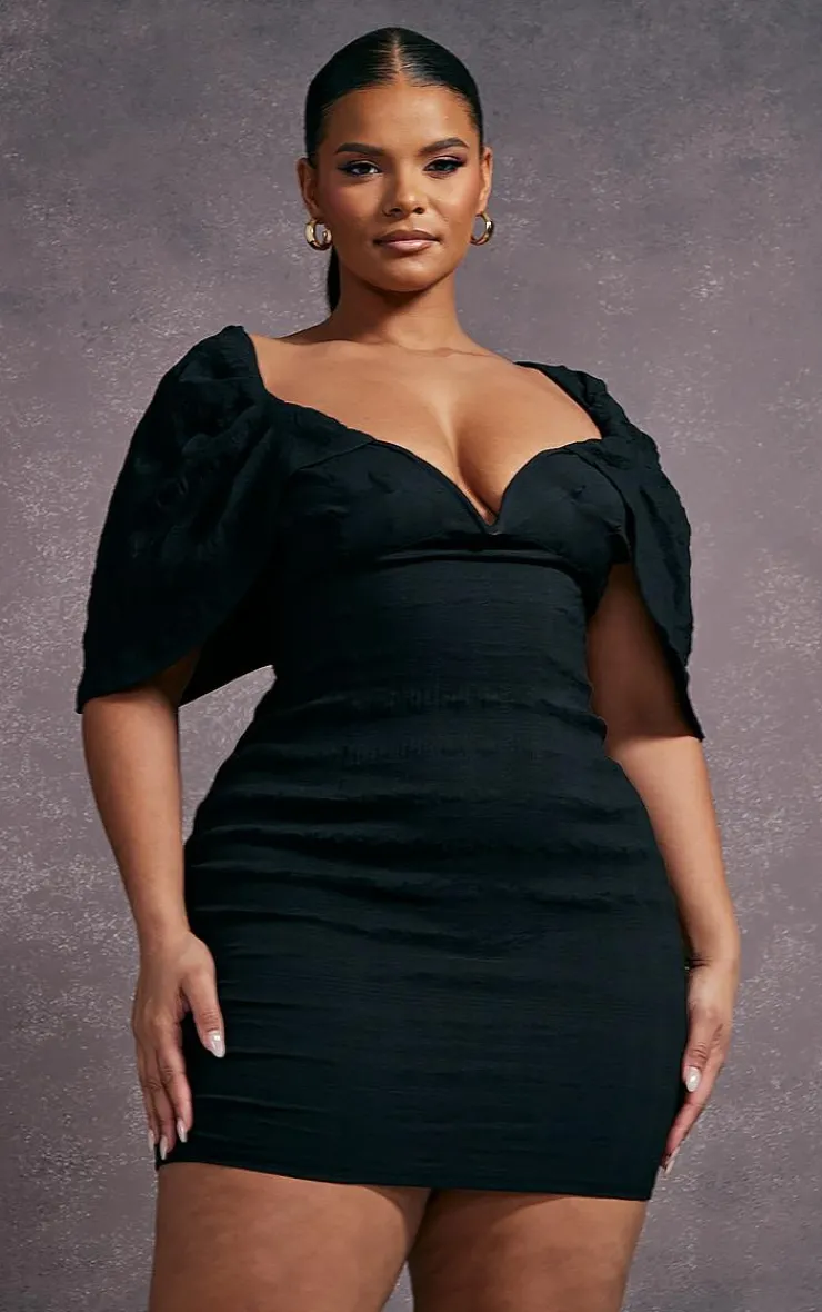 Plus Textured V Bar Bodycon Dress-PrettyLittleThing Online