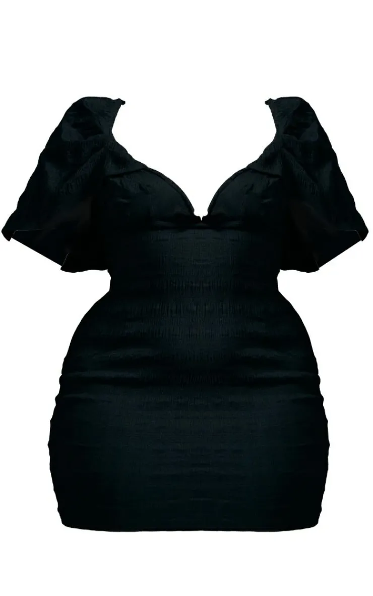 Plus Textured V Bar Bodycon Dress-PrettyLittleThing Online