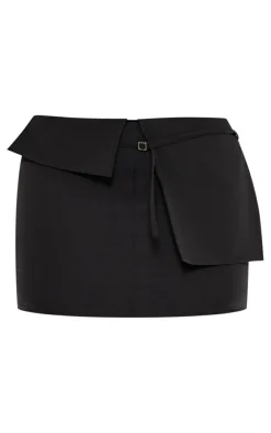 Best PrettyLittleThing Plus Textured Woven Fold Over Waist Micro Mini Skirt Black