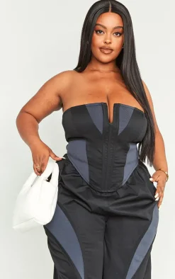 Hot PrettyLittleThing Plus V Bar Panel Detail Corset Black