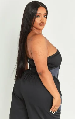 Hot PrettyLittleThing Plus V Bar Panel Detail Corset Black