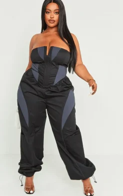 Hot PrettyLittleThing Plus V Bar Panel Detail Corset Black