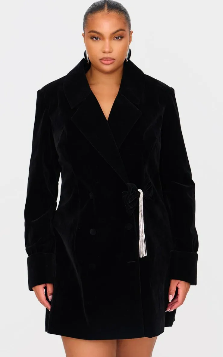 Plus Velvet Bow Detail Blazer-PrettyLittleThing Online