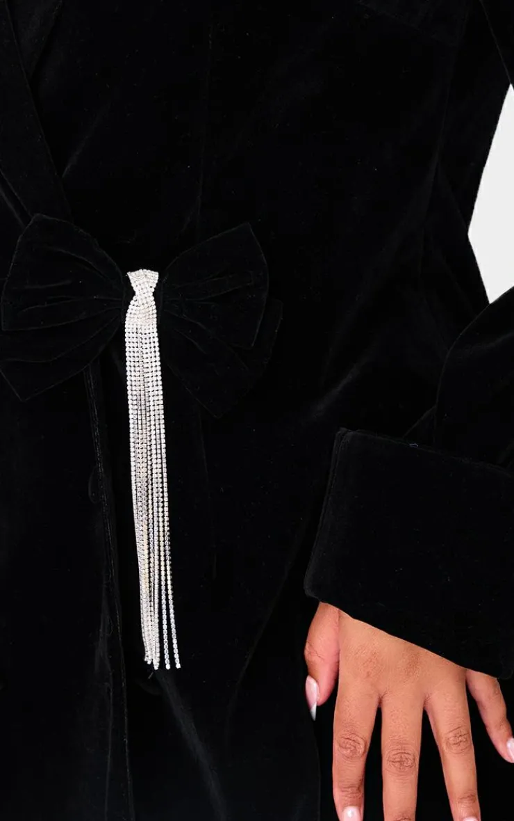 Plus Velvet Bow Detail Blazer-PrettyLittleThing Online