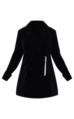 Plus Velvet Bow Detail Blazer-PrettyLittleThing Online