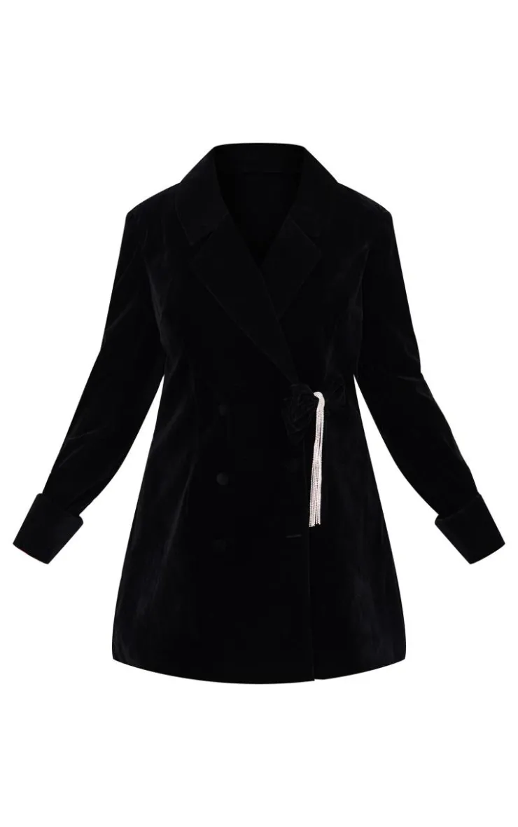 Plus Velvet Bow Detail Blazer-PrettyLittleThing Online