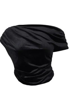Sale PrettyLittleThing Plus Velvet Drape Detail Top Black