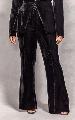 Outlet PrettyLittleThing Plus Velvet Pintuck Detail Flared Pants Black