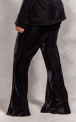Outlet PrettyLittleThing Plus Velvet Pintuck Detail Flared Pants Black