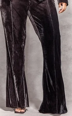 Outlet PrettyLittleThing Plus Velvet Pintuck Detail Flared Pants Black
