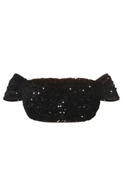 Sale PrettyLittleThing Plus Velvet Sequin Bardot Top Black