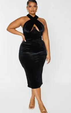 Plus Velvet Underwired Cross Front Midi Dress-PrettyLittleThing Clearance