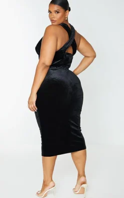 Plus Velvet Underwired Cross Front Midi Dress-PrettyLittleThing Clearance