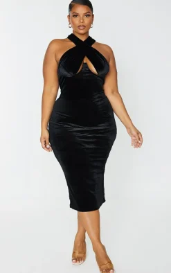 Plus Velvet Underwired Cross Front Midi Dress-PrettyLittleThing Clearance