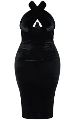 Plus Velvet Underwired Cross Front Midi Dress-PrettyLittleThing Clearance