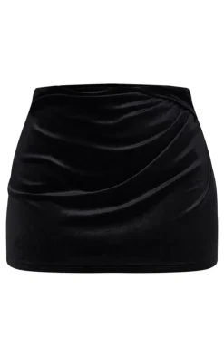 Online PrettyLittleThing Plus Velvet Wrap Detail Mini Skirt Black