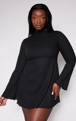 Plus Waffle Texture Flare Sleeve Shift Dress-PrettyLittleThing Outlet
