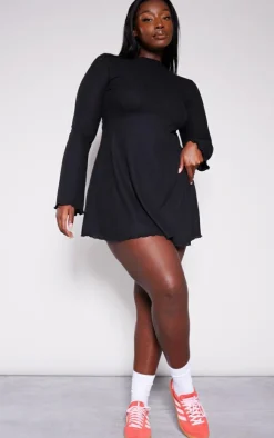 Plus Waffle Texture Flare Sleeve Shift Dress-PrettyLittleThing Outlet