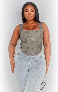 PrettyLittleThing Corsets*Plus Washed Faux Leather Boned Corset