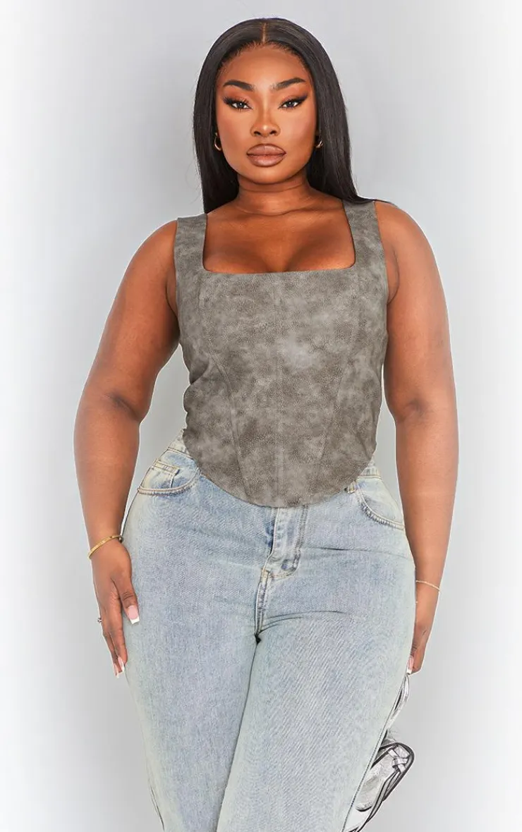 PrettyLittleThing Corsets*Plus Washed Faux Leather Boned Corset