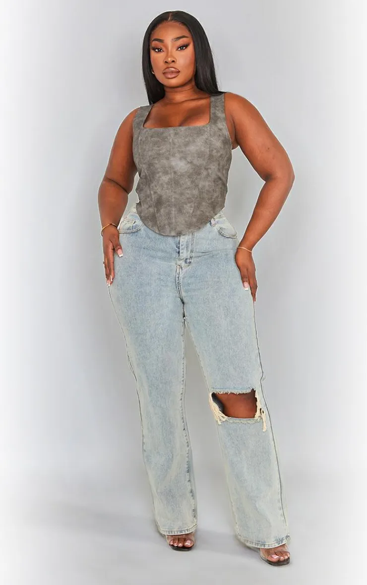PrettyLittleThing Corsets*Plus Washed Faux Leather Boned Corset