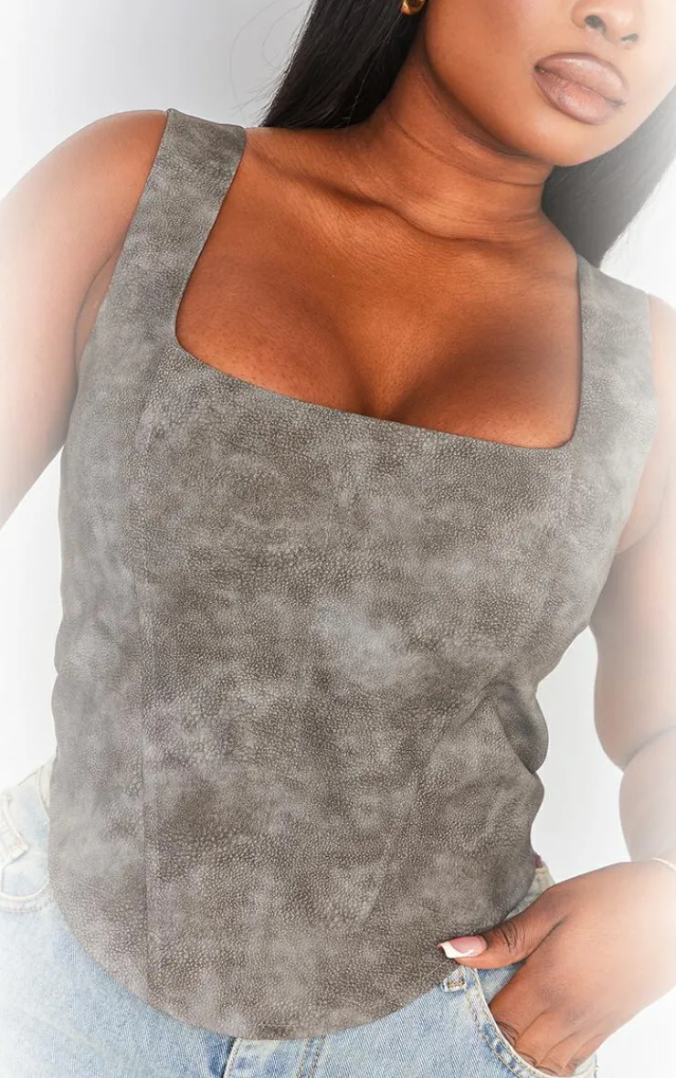PrettyLittleThing Corsets*Plus Washed Faux Leather Boned Corset