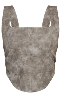 PrettyLittleThing Corsets*Plus Washed Faux Leather Boned Corset