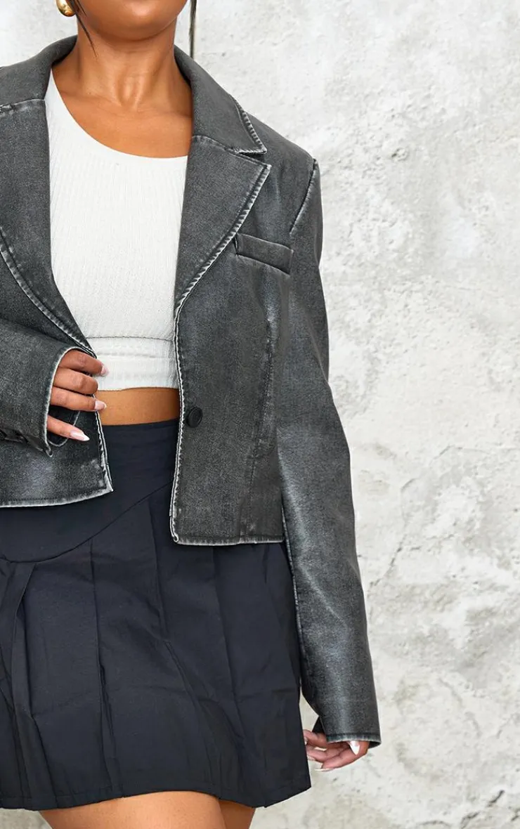 PrettyLittleThing Faux Leather Jackets*Plus Washed Faux Leather Cropped Blazer Jacket
