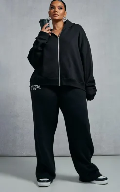 PrettyLittleThing Plus Worldwide Graphic Detail Sweatpants Black