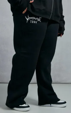 PrettyLittleThing Plus Worldwide Graphic Detail Sweatpants Black