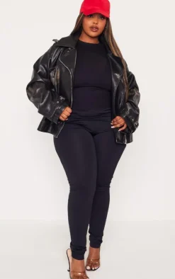 PrettyLittleThing Faux Leather Jackets*Plus Worn Faux Leather Oversized Biker Jacket