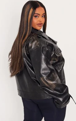 PrettyLittleThing Faux Leather Jackets*Plus Worn Faux Leather Oversized Biker Jacket