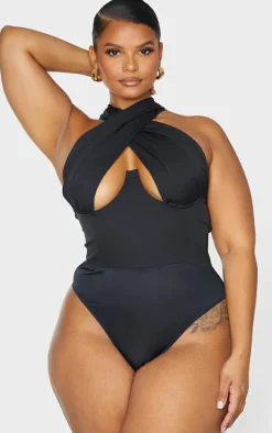 Plus Woven Cross Front Underwired Bodysuit-PrettyLittleThing Discount