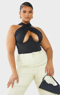 Plus Woven Cross Front Underwired Bodysuit-PrettyLittleThing Discount