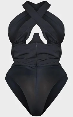 Plus Woven Cross Front Underwired Bodysuit-PrettyLittleThing Discount