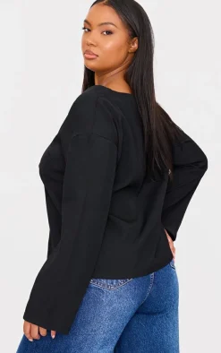 PrettyLittleThing Shirts*Plus Woven Tie Front Flared Sleeve Shirt