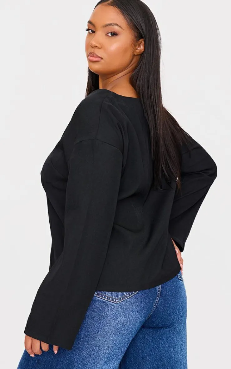 PrettyLittleThing Shirts*Plus Woven Tie Front Flared Sleeve Shirt