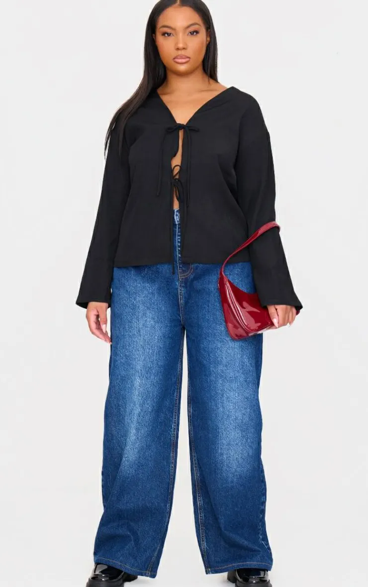 PrettyLittleThing Shirts*Plus Woven Tie Front Flared Sleeve Shirt