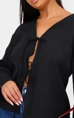 PrettyLittleThing Shirts*Plus Woven Tie Front Flared Sleeve Shirt