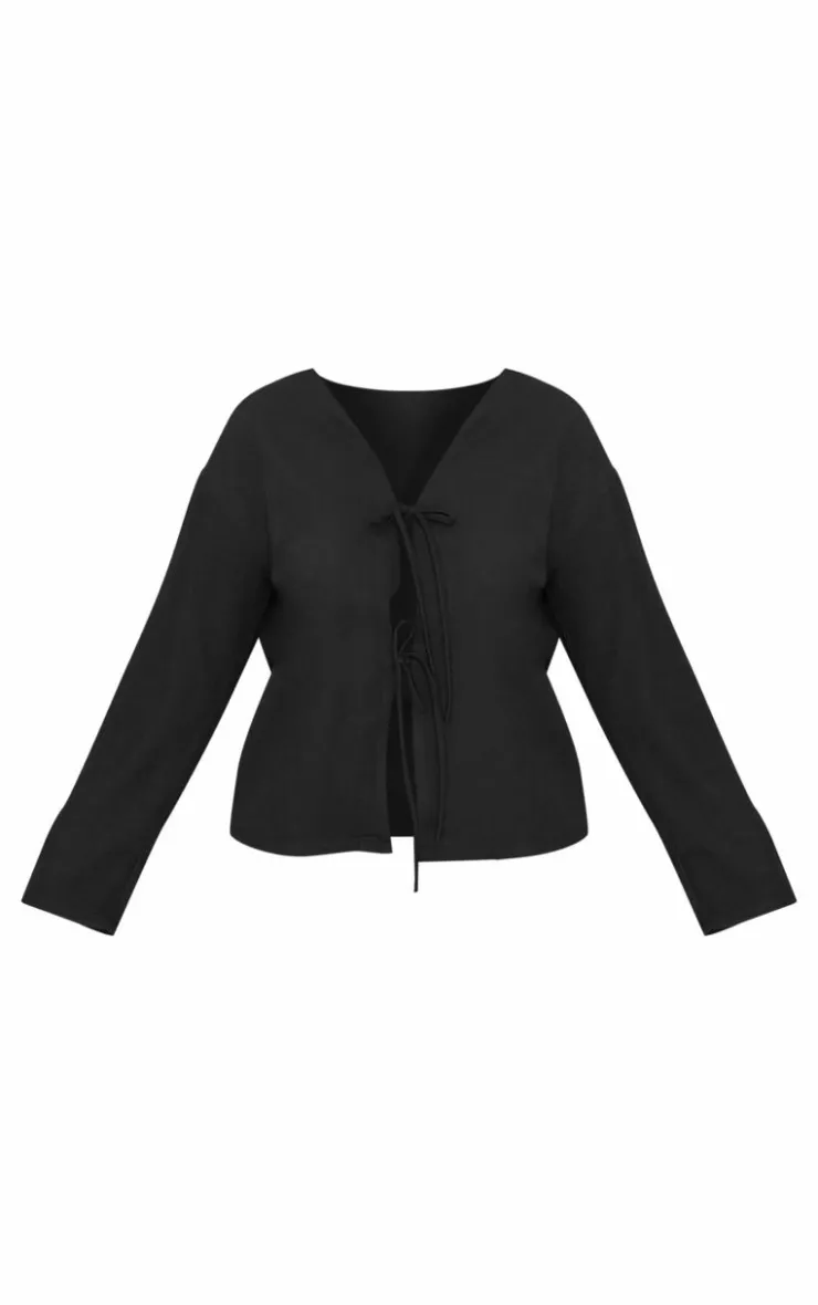 PrettyLittleThing Shirts*Plus Woven Tie Front Flared Sleeve Shirt