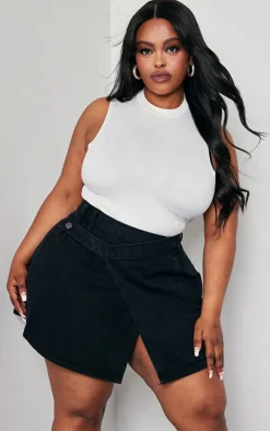 Plus Black Wrap Denim Mini Skirt