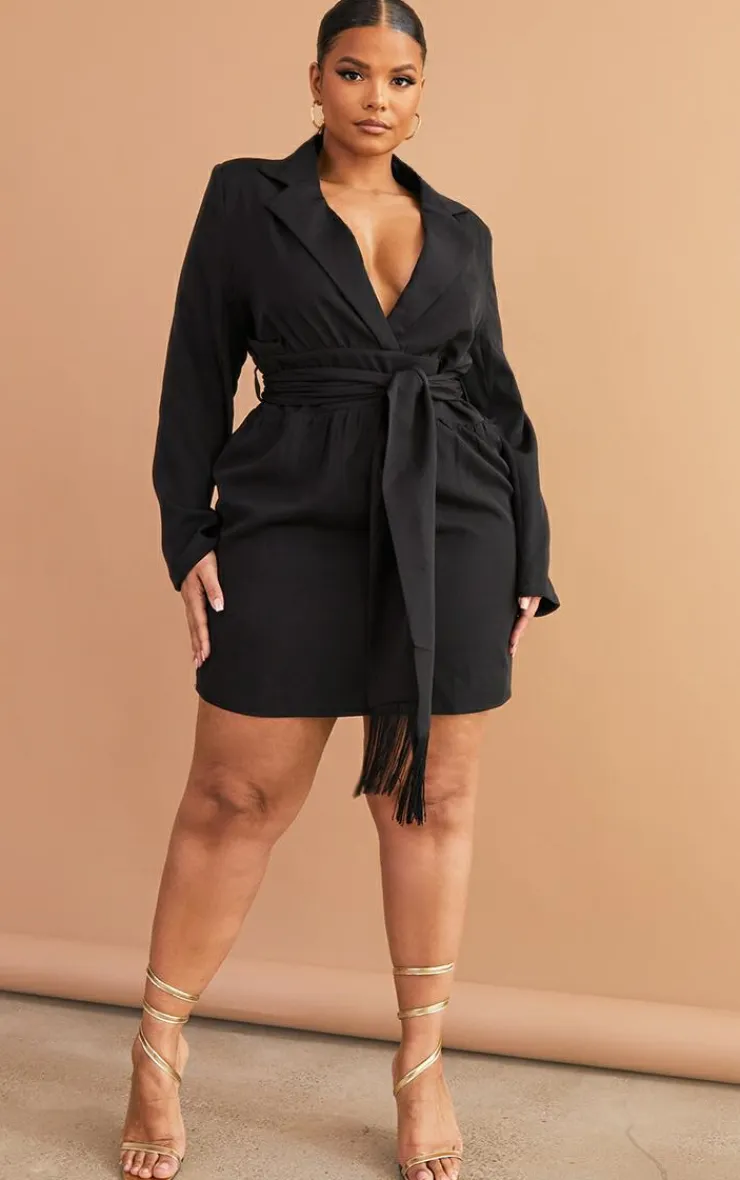 Plus Wrap Front Tassel Belted Dress-PrettyLittleThing Hot