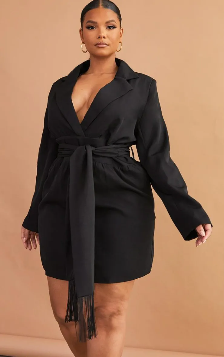 Plus Wrap Front Tassel Belted Dress-PrettyLittleThing Hot