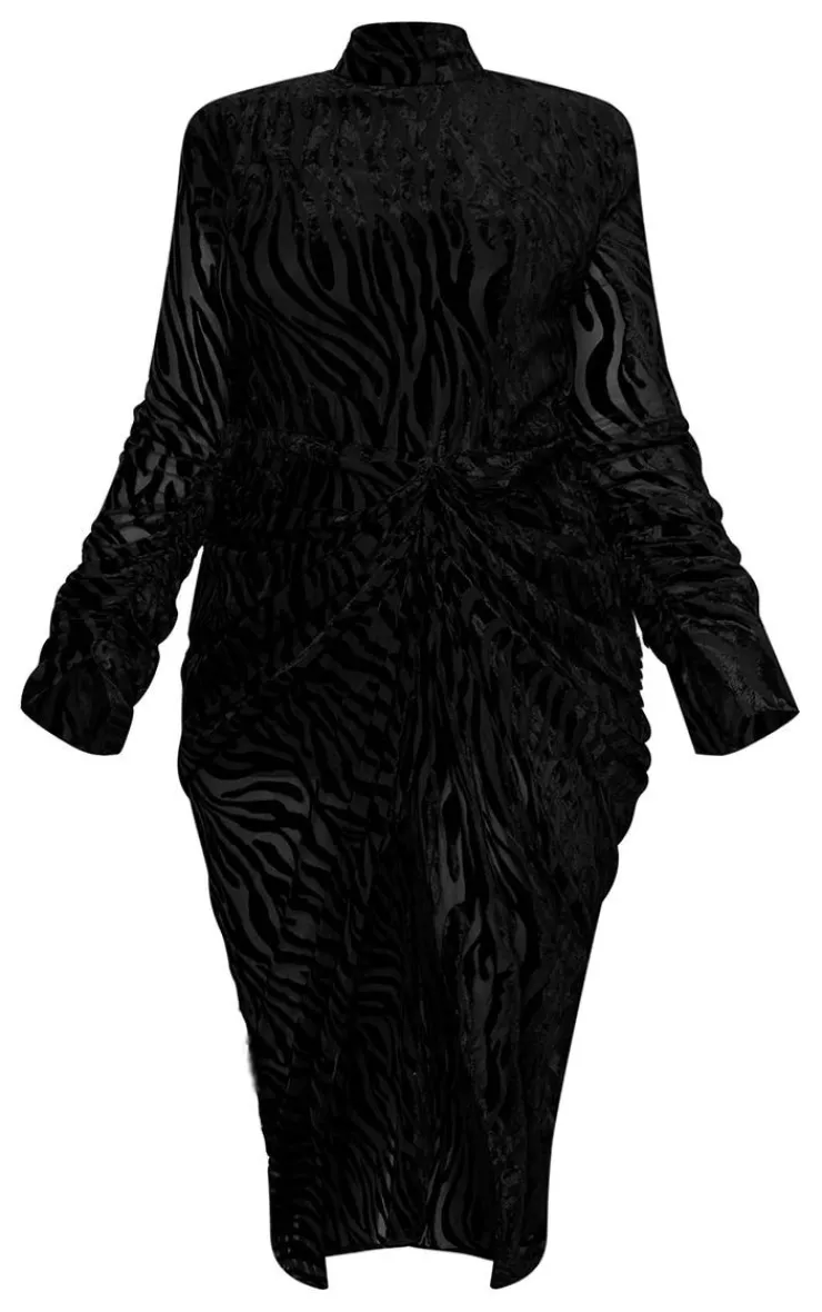Plus Zebra Devore High Neck Draped Midi Dress-PrettyLittleThing Outlet