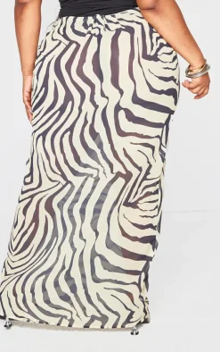 Plus Black Zebra Print Satin Tie Side Maxi Skirt
